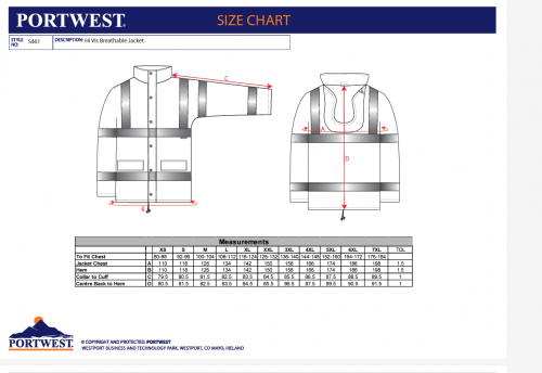 Jacheta respirabila Hi-Vis, galben, regular, Portwest